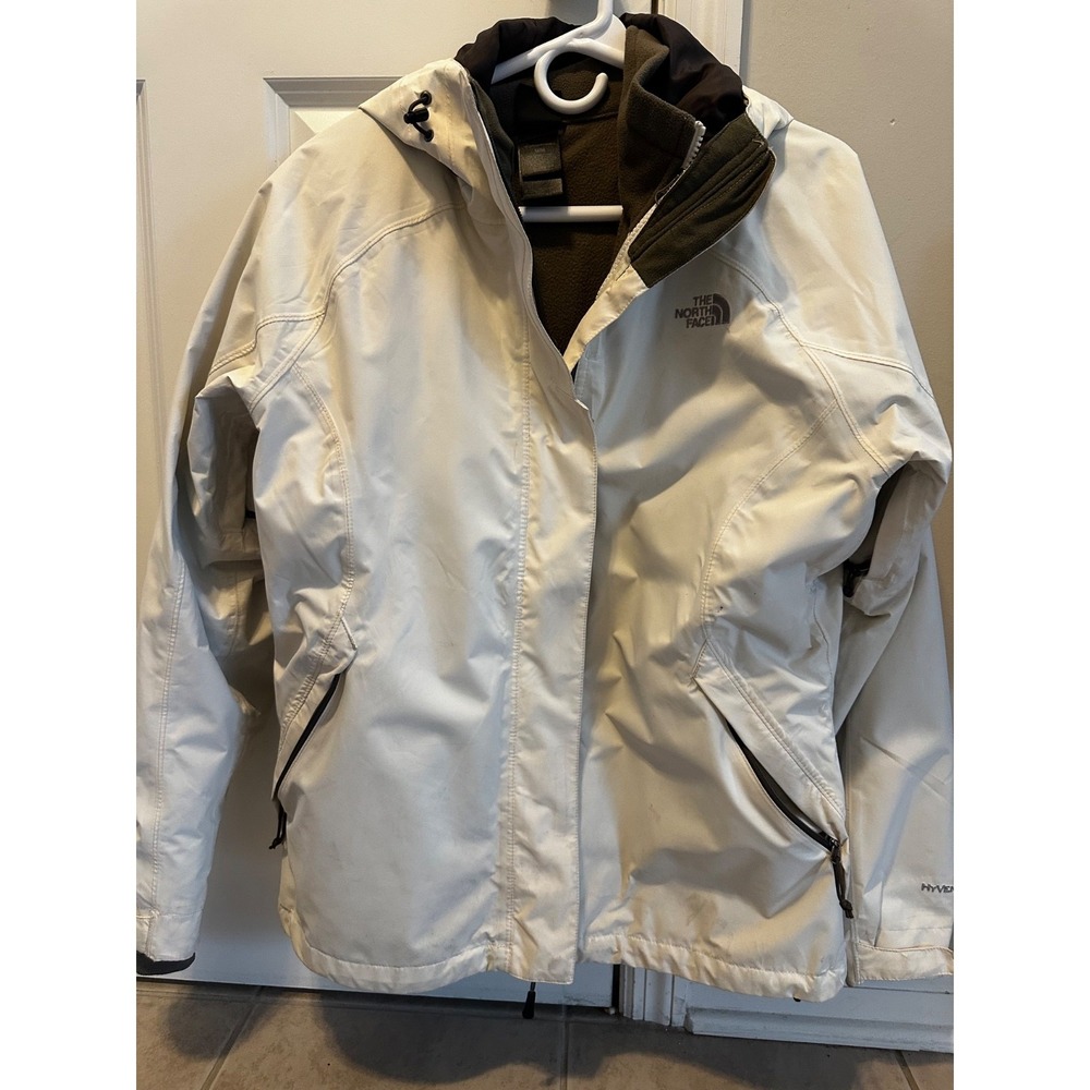 north face  jacket, hyvent, medium, cream, brown lining, good condition